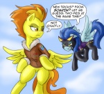 blue_body blue_feathers comic dialogue duo english_text equid equine feathered_wings feathers female feral friendship_is_magic hair hasbro mammal my_little_pony mythological_creature mythological_equine mythology nightshade_(mlp) pegasus pluckyninja shadowbolts_(mlp) spitfire_(mlp) text wings wonderbolts_(mlp) yellow_body yellow_feathers
