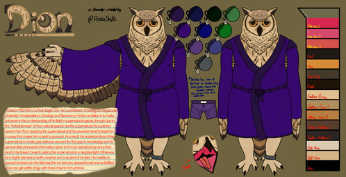 anklet anthro artist avian_feet beak boxers_(clothing) claws clothing cursive engraving feathers jewelry lined_paper male natural_colors open_mouth paper red_text robe slightly_chubby solo spread_wings tail text tired_eyes tongue twitter_handle underwear wings pookashifts professor_dion avian bird indian_eagle-owl owl absurd_res alternate_version_at_source colored english_text handwritten_text hi_res model_sheet
