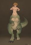 areola biped bipedal_taur breasts brown_hair claws female green_body green_scales hair navel nipples non-mammal_breasts nude scales solo dotoro_(artist) dinosaur dinosaur_taur humanoid_taur prehistoric_species reptile reptile_taur scalie scalie_taur taur theropod theropod_taur 2019 hi_res