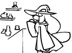 anthro clothing eyewear female flask glasses hat headgear headwear holidays magic_user potion potion_bottle scarf solo witch witch_hat catjam_(artist) halloween karina_(catjam) canid canine mammal 2023 aliasing black_and_white digital_media_(artwork) monochrome sketch