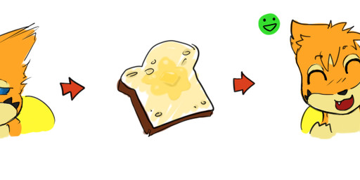 ambiguous_gender bread eyes_closed food frown fur hair open_mouth orange_body orange_fur simple_background smile solo toast white_background packmind nintendo pokemon floatzel generation_4_pokemon pokemon_(species) 2010