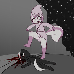 albino anthro aroused barefoot blood blush blush_stickers bodily_fluids bottomless brain breasts butt capirote chain child_murder city clothed clothing constricted_pupils corpse curb curb_stomping cute_fangs dangling_eyeball dark dark_humor death duo fangs fatal_wound feet female female_death female_dominating_female fist fluffy fluffy_tail genital_fluids genitals gore happy head_wound insane irony killing ku_klux_klan leg_markings markings morbid mutilation night no_underwear nude organs parody pupils racism robe severe_wound small_breasts small_pupils snuff socks_(marking) soles star street striped_markings striped_tail stripes tail tail_markings teeth upskirt vaginal_fluids vulva young e254e american_history_x charlotte_(e254e) khloe_(e254e) mammal mephitid skunk 2024 absurd_res hi_res