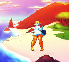 anthro anthrofied beach beak beanie big_butt blue_body blue_feathers blue_tail blue_tail_feathers breasts butt clothing cloud feather_hair feathers featureless_crotch female front_view hat headgear headwear island medium_breasts nipple_outline nipples non-mammal_breasts non-mammal_nipples orange_eyes plant pose pseudo_hair purple_eyes purple_feather_hair rock sand sea shrub smile solo standing tail tail_feathers text thick_thighs tree two_tone_tail two_tone_tail_feathers water wide_hips yellow_beak yellow_beanie yellow_clothing yellow_hat yellow_headwear hallowmob angry_birds angry_birds_stella rovio_entertainment sega willow_(angry_birds) avian bird columbid crowned_pigeon pigeon 2023 artist_name digital_media_(artwork) hi_res