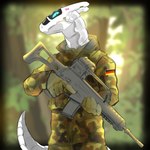 anthro camo camo_print flecktarn g36 g36k german_flag gun machine male military ranged_weapon solo tail trigger_discipline weapon kapri bundeswehr heckler_and_koch north_atlantic_treaty_organization lu_(notthatlucy) robot synth_(vader-san) 1:1 absurd_res hi_res