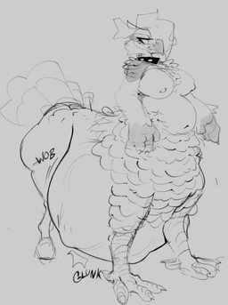 alternate_species beak belly big_belly big_breasts bloated breasts collar emanata feathers feet female female_taur huge_belly nipples non-mammal_breasts non-mammal_nipples nude nude_female nude_taur onomatopoeia solo sound_effects spiked_collar spikes standing tail tail_feathers talons taurification text toes vore verybatty joy_(shammy) avian bird owl owl_taur taur 2025 digital_drawing_(artwork) digital_media_(artwork) full-length_portrait greyscale monochrome portrait sketch