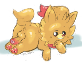 anus backsack balls butt feral foreskin genitals humanoid_genitalia humanoid_penis lying male on_front on_side pawpads penis penis_backwards presenting presenting_hindquarters simple_background solo white_background voltybee nintendo pokemon pokemon_winds_and_waves generation_10_pokemon pokemon_(species) pombon 2026