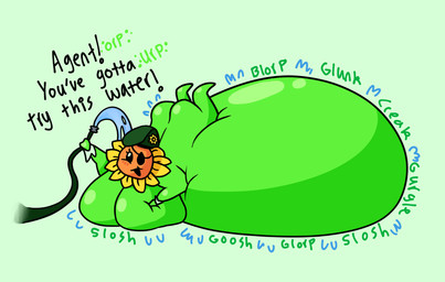 beady_eyes belly belly_expansion belly_squish bent_arm big_belly big_breasts black_eyes black_mouth blorp blush blush_lines breast_squish breasts burping butt clothing expansion eye_patch eyelashes eyewear featureless_breasts female female_humanoid flower glunk_(sound_effect) green_background green_body green_clothing green_hat green_headwear green_skin hat hat_only headgear headgear_only headwear headwear_only holding_hose huge_belly huge_breasts hyper hyper_belly immobile inflation light liquid_inflation long_belly lying mostly_nude mostly_nude_female mostly_nude_humanoid non-mammal_breasts noseless not_furry on_front open_mouth open_smile plant simple_background sloshing_belly smile solo squish sunflower text water water_inflation yelling octoguy electronic_arts plants_vs._zombies popcap_games major_sweetie_(pvz) elemental_creature elemental_humanoid flora_fauna flower_creature humanoid plant_humanoid sunflower_(pvz) 2021 absurd_res cel_shading colored digital_drawing_(artwork) digital_media_(artwork) english_description english_text hi_res lighting shaded