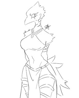 anthro breasts curvy_figure double_slit_dress female halter hourglass_figure jewelry medium_breasts navel necklace non-mammal_breasts non-mammal_navel solo tuft wide_hips jmaf33r raven_(jmaf33r) avian bird corvid corvus_(genus) oscine passerine raven line_art monochrome