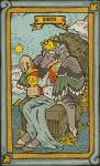 anthro biped card card_template clothed clothing cloud crown cups_(tarot) feathered_wings feathers fortune_telling fur green_eyes hair headgear holding_object minor_arcana queen_of_cups_(tarot) sitting sky solo sun tarot tarot_card text wings musorok serpy_thylacinus dasyuromorph mammal marsupial recently_extinct_species thylacine digital_media_(artwork) english_text