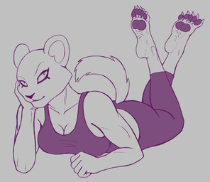 5_fingers 5_toes anthro athletic athletic_anthro athletic_female barefoot big_breasts black_pawpads breasts calves_up claws cleavage clothed clothing crop_top feet female fingers head_on_hand humanoid_feet humanoid_hands leggings legwear looking_at_viewer lying on_front pawpads plantigrade shirt soles solo the_pose tight_clothing toe_claws toes topwear analpaladin brand_new_animal studio_trigger elsa_(brand_new_animal) felid lion mammal pantherine
