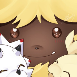 anthro beady_eyes blush close-up fur group horn male smile snaggle_tooth trio underbite white_body yellow_body yellow_fur yuri_arisato bandai_namco digimon digimon_ghost_game angoramon digimon_(species) gammamon upamon 1:1