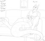 anthro clothed clothing controller furniture game_controller gaming horn male sitting sofa solo table tail text solardelton halo_(series) microsoft mythology xbox_game_studios liam_(cyberdragon) dragon mythological_creature mythological_scalie scalie digital_drawing_(artwork) digital_media_(artwork) english_text monochrome