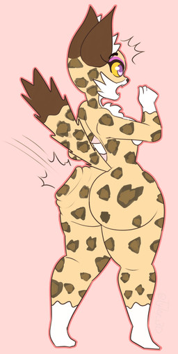 anthro barely_visible_breasts big_butt breasts butt butt_slap countershading female simple_background slap small_breasts solo spanking surprised thick_thighs tyler_3d_(artist) kirby_(series) kirby_and_the_forgotten_land nintendo clawroline felid leopard mammal pantherine absurd_res hi_res