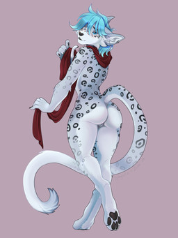 anthro blue_eyes blue_hair butt claws ear_piercing ear_ring female finger_claws fur genitals grey_body grey_fur hair inner_ear_fluff leopard_spots looking_at_viewer looking_back looking_back_at_viewer nude nude_anthro nude_female pawpads paws piercing rear_view red_scarf ring_piercing scarf simple_background solo spots tail tuft vulva white_body white_fur spagootz zibeline felid mammal pantherine snow_leopard 2026 digital_media_(artwork) full-length_portrait hi_res portrait signature nonbinary_(lore)