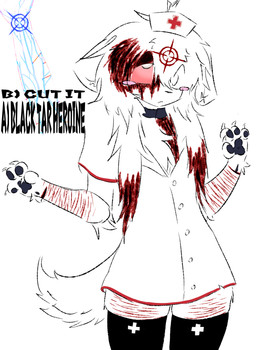 ambiguous_gender anthro black_pawpads blood blood_on_face bloodshot_eyes blush blush_lines bodily_fluids chest_tuft clothing collar crosshair drug_usage drugs emo_haircut floppy_ears gunshot_wound hair headgear headwear lazy_eye legwear long_hair nurse nurse_clothing nurse_headwear nurse_uniform pawpads scar self-harm self-harm_scars shock_collar short_tail slit_wrist solo stoned substance_intoxication tail text thigh_highs tuft uniform vein white_clothing real_feral preychan felid feline mammal absurd_res hi_res