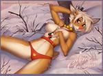 2018 5_fingers anthro artist_collaboration bell bell_collar blue_border border breasts brown_eyes chest_tuft clothed clothing collar crossgender deer digital_media_(artwork) f-r95 female fingers front-print_panties harness heart_clothing heart_eyes heart_panties heart_print heart_print_panties heart_print_underwear heart_symbol heart_underwear lying mammal new_world_deer nipples panties panties_only plant print_clothing print_panties print_underwear red_clothing red_nose red_panties red_underwear reindeer rudolph_the_red-nosed_reindeer shaded snow solo topless tree tuft underwear underwear_only