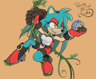 anthro blue_body blue_fur bottomwear clothed clothing collar fangs female footwear fur gloves green_eyes handwear orange_background plant shorts simple_background smile solo teeth treasure peachyowl sega sonic_the_hedgehog_(series) fan_character purity_the_hedgehog eulipotyphlan european_hedgehog hedgehog mammal alpha_channel digital_media_(artwork)