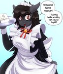 anthro brown_eyes clothing dialogue eye_bags female maid_apron maid_hat maid_uniform platter profanity solo speech_bubble text uniform replica_(artist) hasbro my_little_pony fan_character replica_(oc) earth_pony equid equine horse mammal pony 2022 absurd_res english_text hi_res