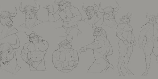 abs anthro beverage bulge clothed clothing ear_piercing ear_ring featureless_crotch front_view hand_on_neck holding_beverage holding_object horn male male_anthro mouth_closed narrowed_eyes nude open_mouth pecs piercing rear_view ring_piercing sharp_teeth side_view simple_background solo standing tail tail_tuft teeth topless tuft aduran bovid bovine cattle mammal absurd_res bust_portrait hi_res monochrome portrait sketch
