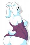 anthro big_breasts big_butt breasts butt clothed clothing crossgender exposed_breasts female fur horn looking_at_viewer looking_back mtf_crossgender nipples rear_view simple_background solo thick_thighs white_background white_body white_fur danonymous undertale undertale_(series) asriel_dreemurr_(god_form) boss_monster_(undertale) bovid caprine goat mammal 2020 2:3 hi_res