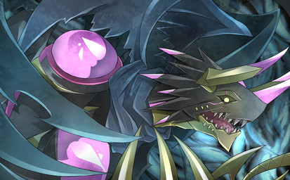 anthro black_body black_sclera blue_scarf glowing glowing_eyes horn male open_mouth scarf sharp_teeth solo tail teeth tongue weapon_tail wings ya_yay bandai_namco digimon digimon_(species) regulusmon hi_res
