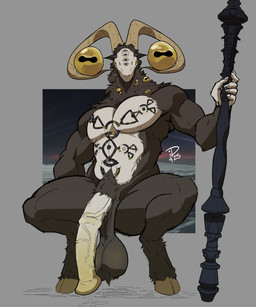 animal_genitalia animal_penis anthro ball_tuft balls big_balls big_penis crouching equine_genitalia equine_penis genitals horn male multi_eye nipples nude pecs penis piercing saggy_balls solo tuft vein veiny_penis peabert_jaybert elden_ring elden_ring_nightreign fromsoftware libra_creature_of_night bovid caprine goat mammal absurd_res hi_res