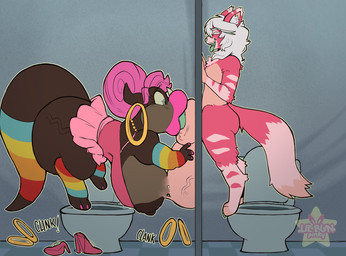 absorption_vore animal_genitalia anthro balls bimbo_anthro breasts clothed clothing cock_transformation colored_nails deep_throat dress duo ear_piercing ear_ring eyes_closed fellatio female footwear genitals glory_hole high_heels hyper hyper_lips jewelry knotting larger_female lips male male/female merging nails necklace nipples open_mouth oral oral_knotting oral_penetration penetration penile penis piercing ring_piercing sex sheath shoes size_difference smaller_male thick_lips toilet transformation vein veiny_balls veiny_penis vore lilbunpinky mikey_(mikefox2400) canid canine fox mammal scalie hi_res