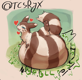 3_toes ambiguous_feral ambiguous_gender ambiguous_pred belly belly_on_ground belly_squish big_belly big_tail black_text bloated blush bodily_noises brown_belly brown_body brown_ears brown_fur brown_markings brown_paws brown_tail calling_for_help cheek_markings countershade_fur countershade_neck countershading digestion digestion_noises dipstick_ears dripping_heart ear_markings eyes_mostly_closed facial_markings feet feral feral_pred fluffy fluffy_tail fully_inside fur glorsh gloves_(marking) green_heart green_text head_markings heart_reaction heart_symbol hearts_around_head hindpaw huge_belly hyper hyper_belly leg_markings light looking_well-fed lying lying_on_ground markings motion_lines mph! muffled multicolored_belly multicolored_body multicolored_ears multicolored_fur narrowed_eyes on_front on_ground open_mouth open_smile paw_on_belly pawpads paws pink_pawpads pointy_ears quadruped raised_leg red_heart resting_on_belly ring_(marking) ringed_tail rumbling_stomach satisfied_look shortened_sound_effect side_view simple_background size_difference slosh sloshing_belly smaller_feral smaller_pred smile socks_(marking) soft_vore solo sound_effect_variant sound_effects squish striped_belly striped_body striped_fur striped_markings striped_tail stripes tail tail_markings tan_belly tan_body tan_countershading tan_ear_tips tan_face tan_fur tan_tail text toes tongue twitter_handle two_tone_belly two_tone_body two_tone_ears two_tone_fur two_tone_tail unseen_prey unwilling_prey vore vowelless vowelless_sound_effect vowelless_vocalization whisker_markings white_text_outline tcsrjx nintendo pokemon furret generation_2_pokemon mammal mustelid pokemon_(species) 2025 digital_media_(artwork) digital_painting_(artwork) english_description english_text full-length_portrait hi_res lighting painting_(artwork) portrait shaded signature soft_shading