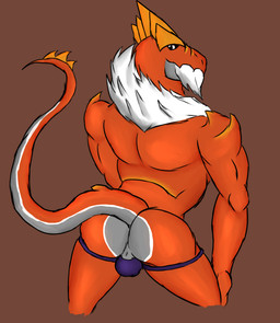 anthro anthrofied bulge bulge_from_behind butt clothing genitals male perineum pokemorph presenting solo thong underwear daikuhiroshiama nintendo pokemon dinosaur fossil_pokemon generation_6_pokemon pokemon_(species) prehistoric_species reptile scalie tyrantrum hi_res