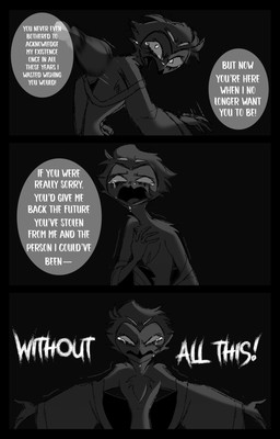 angry anthro black_background bodily_fluids clothing crying dialogue grey_background male robe simple_background solo speech_bubble standing tears text throwing_object vase white_text yelling teathekook hellaverse helluva_boss stolas_(helluva_boss) avian bird owl owl_demon comic english_text hi_res monochrome