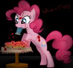 blood blood_on_face blood_on_hand blue_eyes bodily_fluids cooking_with_furs cupcake cutie_mark death feral food fur furniture hair implied_cannibalism pink_body pink_fur pink_hair smile solo sprinkles table reitanna-seishin cupcakes_(mlp_fanfic) friendship_is_magic hasbro my_little_pony pinkie_pie_(mlp) equid equine horse mammal pony