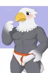 anthro anthrofied beak black_eyes blush bodily_fluids briefs bulge clothed clothing cum_stain detailed_bulge ellipsis erection feathers front_gap_briefs genital_fluids genital_outline genitals grey_body grey_feathers male multicolored_body multicolored_feathers muscular muscular_anthro muscular_male penis_outline precum simple_background solo tail tail_feathers topless underwear white_body white_feathers yellow_beak naughtycactus animal_crossing nintendo apollo_(animal_crossing) accipitrid accipitriform avian bald_eagle bird eagle sea_eagle 2018 2:3 digital_media_(artwork)