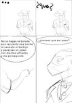 anthro belt clothed clothing confusion cross dialogue duo ear_piercing ear_tag female fingers gesture hand_gesture hospital_room inverted_cross looking_at_another mask piercing pointing pointing_at_another talking_to_another text starfish_nebula onna_(starfish_nebula) bovid caprine human mammal sheep absurd_res comic digital_drawing_(artwork) digital_media_(artwork) hi_res monochrome spanish_text translated male_(lore)