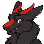 ambiguous_gender anthro black_body black_fur ear_piercing ear_ring fur horn markings piercing red_eyes red_horn red_markings ring_piercing simple_background snout solo teeth white_background cloudpie conditional_dnp sergal 1:1 2021 bust_portrait clip_studio_paint_(artwork) digital_drawing_(artwork) digital_media_(artwork) flat_colors icon portrait