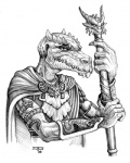 3rd_edition anthro armlet armor bracers brooch cloak clothed clothing horn jewelry magic magic_user male melee_weapon polearm shaman simple_background solo staff tribal_spellcaster weapon white_background unknown_artist dungeons_and_dragons hasbro wizards_of_the_coast kobold scalie greyscale low_res monochrome