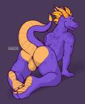 3_toes all_fours anthro anus back_muscles backsack balls biceps butt claws feet genitals horn looking_at_viewer looking_back male muscular muscular_anthro muscular_male nude open_mouth purple_eyes quads raised_tail sharp_teeth soles solo tail teeth toe_claws toes triceps d3mo activision mythology spyro_the_dragon spyro dragon mythological_creature mythological_scalie scalie 2019 hi_res