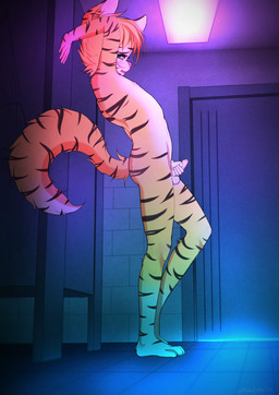 5_fingers adolescent anthro arched_back balls bathroom biped blush ceiling enhibitionism erection feet femboy fingers floor foreskin fur genitals hair holding_own_penis holding_penis humanoid_genitalia humanoid_hands humanoid_penis inside leaning leaning_backward leaning_on_wall long_tail male male_anthro markings masturbation nude nude_anthro nude_male open_mouth penile penile_masturbation penis plantigrade public_masturbation public_restroom short_hair side_view slim slim_anthro slim_male solo standing striped_body striped_fur striped_markings striped_tail stripes tail tail_markings tile tile_floor toes wall_(structure) young young_anthro young_male zeefirka felid mammal pantherine tiger full-length_portrait hi_res portrait