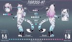 4_toes ankle_cuffs anthro color_swatch cuff_(restraint) cybernetics eyewear feet female goggles highlights_(coloring) machine nude pawpads restraints shackles solo text toes azural_cobaltros tigr355-ht cyborg felid mammal pantherine tiger english_text hi_res model_sheet