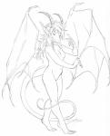 anthro breasts female hair horn long_hair nipples non-mammal_breasts nude simple_background solo tail wings savannah_horrocks mythology aaliya_firetalon dragon mythological_creature mythological_scalie scalie winged_dragon absurd_res hi_res monochrome sketch