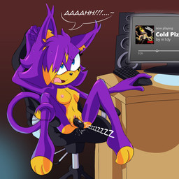 ahegao anthro bodily_fluids breasts buzzing computer computer_mouse desk electronics female furniture gaming_chair gemini_the_cat genitals keyboard looking_pleasured masturbation moan music_player nipples partial_speech_bubble paws sex_toy solo sound_effects speaker sweat table tail tail_around_leg text vibrating vibrator vowelless vowelless_sound_effect vulva dspeed sega sonic_the_hedgehog_(series) dj_xtal fan_character felid feline mammal 1:1 hi_res
