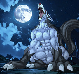 3_toes abs all_fours black_body black_fur black_inner_ear black_mane black_markings black_tail claws digitigrade facial_markings featureless_crotch feet feral full_moon fur grey_body grey_claws grey_ears grey_fur grey_pawpads head_markings male mane markings moon multicolored_body multicolored_fur muscular muscular_feral muscular_thighs night open_mouth outside pawpads paws pecs pupils quadruped red_eyes red_pupils sharp_teeth snout solo tail teeth toes tongue two_tone_body two_tone_fur vein veiny_muscles yellow_sclera guzu_kuo nintendo pokemon canid generation_3_pokemon mammal mightyena pokemon_(species) 2025 digital_media_(artwork)