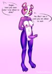 anthro balls big_breasts breasts erection genitals gynomorph hands_behind_back intersex nipples nude penis solo speech_bubble standing text turkenshtane228 hasbro littlest_pet_shop littlest_pet_shop_(2012) penny_ling bear giant_panda mammal 2023 english_text full-length_portrait hi_res portrait