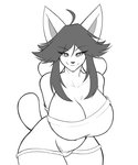 anthro big_breasts breasts cleavage clothed clothing curvy_figure female hair huge_breasts solo thick_thighs voluptuous white_body wide_hips kumenmimi undertale undertale_(series) temmie_(undertale) mammal tem hi_res monochrome