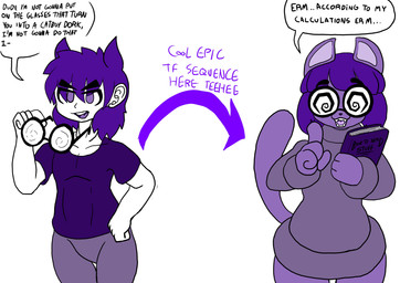 book bottomwear clothing dialogue eyewear glasses hair human_to_anthro male nerd nerdification open_mouth pants purple_body purple_hair raised_tail shirt short_hair soldering species_transformation speech_bubble spiral_glasses tail text topwear transformation dooderino felid feline felis mammal absurd_res colored english_text hi_res tagme