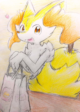 3_fingers ambiguous_anthro ambiguous_gender anthro arm_tuft bag biped cheek_tuft chest_tuft facial_tuft fingers flat_chested front_view fur heart_symbol hip_tuft holding_bag inner_ear_fluff looking_at_viewer multicolored_body multicolored_fur nude_ambiguous nude_anthro object_in_tail open_mouth open_smile orange_body orange_eyes orange_fur orange_inner_ear_fluff pointy_ears prick_ears shoulder_tuft simple_background smile solo standing stick stick_in_tail tail tapering_snout three-quarter_view tongue tuft white_body white_fur yellow_body yellow_fur yellow_tail eiroru nintendo pokemon braixen canid generation_6_pokemon mammal pokemon_(species) 2019 colored colored_pencil_(artwork) colored_sketch graphite_(artwork) half-length_portrait hi_res portrait shaded sketch traditional_media_(artwork)
