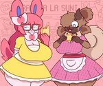 anthro big_breasts blue_eyes breasts brown_body brown_fur brown_hair chile clothing dress duo eating eating_food empanada eyewear female food fur glasses hair happy huge_breasts long_hair nerd open_mouth pastry pigtails pink_hair red_eyewear red_glasses slightly_chubby smile thick_thighs wide_hips mintyspirit fiestas_patrias_(chile) nintendo pokemon javisylveon_(mintyspirit) luneiumbreon_(mintyspirit) petra_(kiss_the_carrot) sunnyleafeon_(mintyspirit) eeveelution generation_6_pokemon generation_7_pokemon pokemon_(species) rockruff sylveon 2023 hi_res