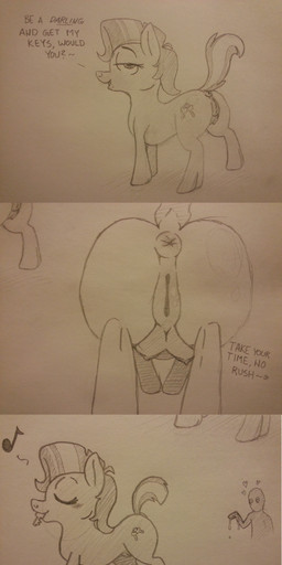 anus blush breasts butt cutie_mark duo female feral first_person_view genitals hair lost_my_keys nipples nude open_mouth presenting smile solo_focus suggestive text vulva backsash hasbro my_little_pony fan_character equid equine horse mammal pony 2014 absurd_res comic english_text graphite_(artwork) hi_res monochrome sketch traditional_media_(artwork)