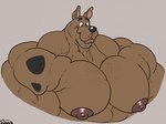 2024 abs anthro big_muscles big_nipples big_pecs brown_body bust_portrait canid canine canis domestic_dog great_dane hanna-barbera hi_res huge_muscles hyper hyper_muscles male mammal mastiff molosser muscular muscular_anthro muscular_male nipples pecs portrait scooby-doo scooby-doo_(series) simple_background smile solo uniparasite