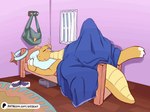 antennae_(anatomy) anthro bed erection erection_under_blanket furniture genitals lying lying_on_bed male markings morning_wood on_back on_bed orange_body orange_scales penis purple_markings scales sleeping solo throbbing throbbing_penis yellow_body yellow_scales martindosent nintendo pokemon dragonite generation_1_pokemon pokemon_(species) animated clip_studio_paint_(artwork) digital_media_(artwork) short_playtime