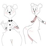 anthro big_butt blush butt clothed clothing eyelashes female looking_at_viewer looking_back open_mouth paper rear_view simple_background solo standing thick_thighs tongue white_background white_body wide_hips moitasart cartoon_network the_amazing_world_of_gumball teri_(tawog) bear mammal paper_creature 1:1 hi_res